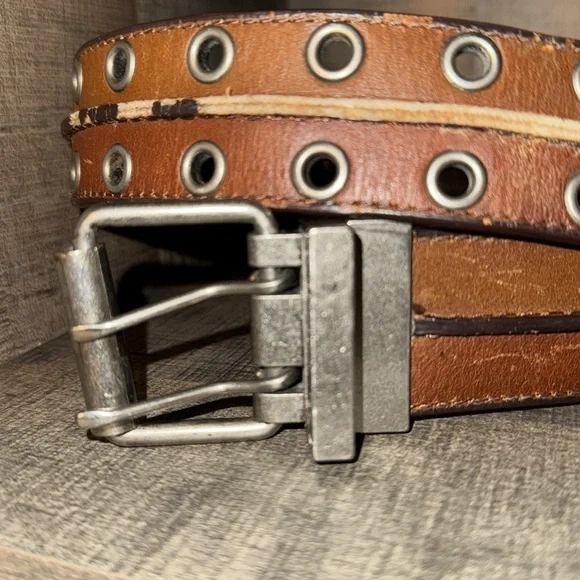 Brown Leather Belt with Metal Accents - Picture 2 of 8